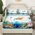 thumbnail image 3 of Ensemble de Draps Poisson Rouge Amusant Enfants Sea Turtle Jellyfish Côtier Ensemble de Draps Double, Draps Océan Bleu Sarcelle Mignons Poisson Corail Drap-Housse Marin sous-Marin Animal Marin Déco de Plage, 3 of 6