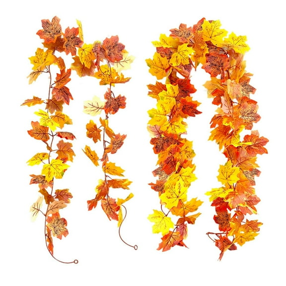 AYktou 6.6 Ft Fall Maple Leaf Garlands, Thanksgiving Artificial Gradient Maple Leaves Texture Vines Ambiance Hanging Rattan Applicable to Christmas Halloween Decor for Staircase Garden Wall