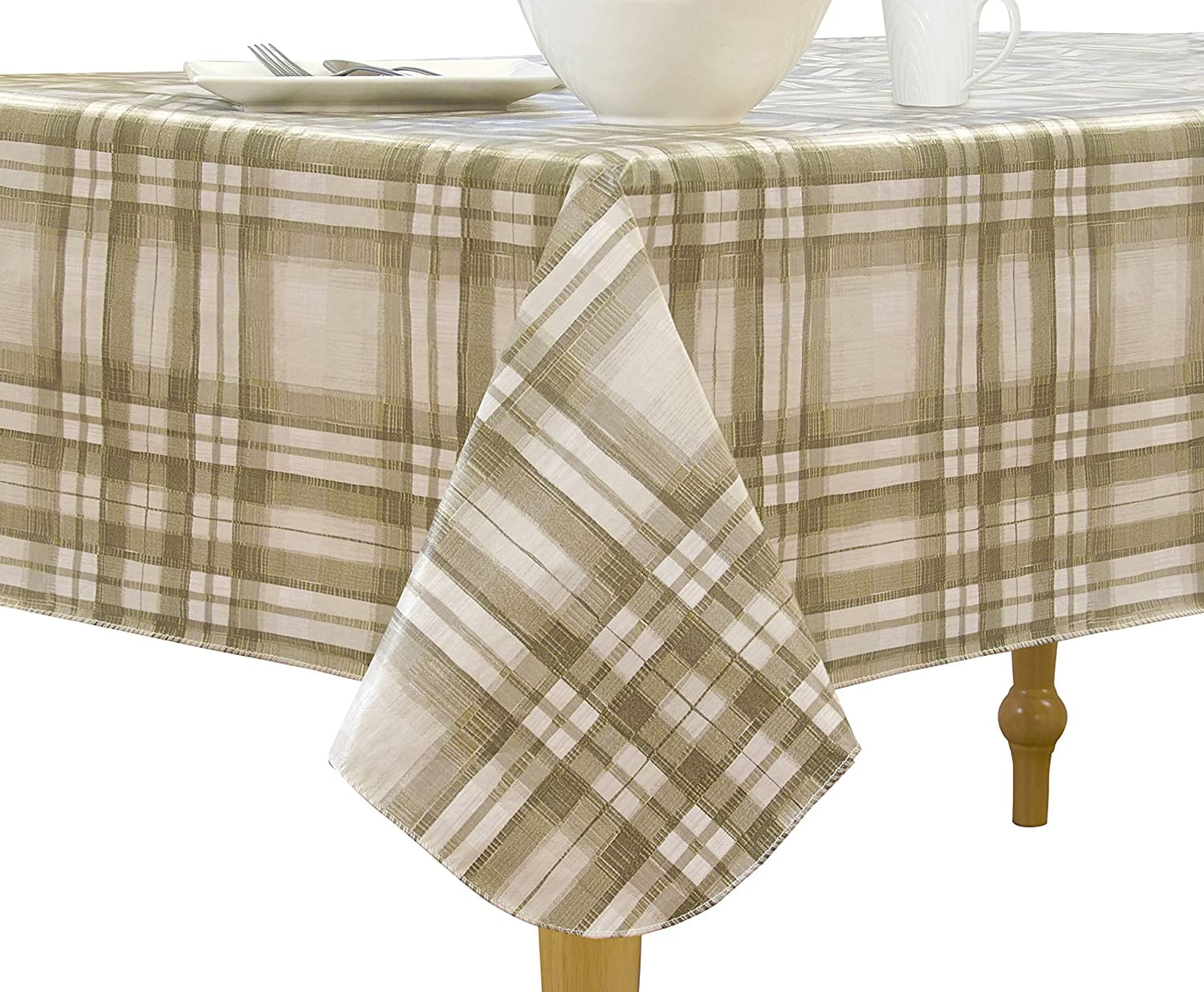 Reeve Plaid Vinyl Tablecloth 60 x 84 Flannel Backing NEW 