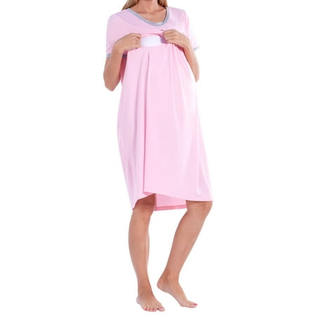 

Valcatch Women s Nursing Nightdress Short Sleeve Crewneck Maternity Nightgown with Button