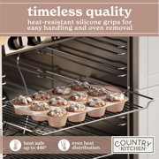 Country Kitchen Bakeware Set, 22-Piece Nonstick Stackable Baking Sheets with Silicone Handles, Taupe