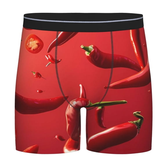 Rateoe Floating Red Chili Peppers Print Men’s Underwear Boxer Briefs Soft Comfortable Underwear Boxer Briefs, Long Leg Briefs,Anti-chafing Boxer Briefs