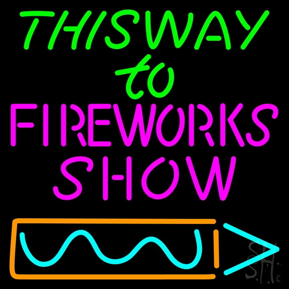 This Way To Show Fire Work 2 LED Neon Sign 16 x 16 - inches, Clear Edge Cut Acrylic Backing, with Dimmer - Bright and Premium built indoor LED Neon Sign for special occasion decor.