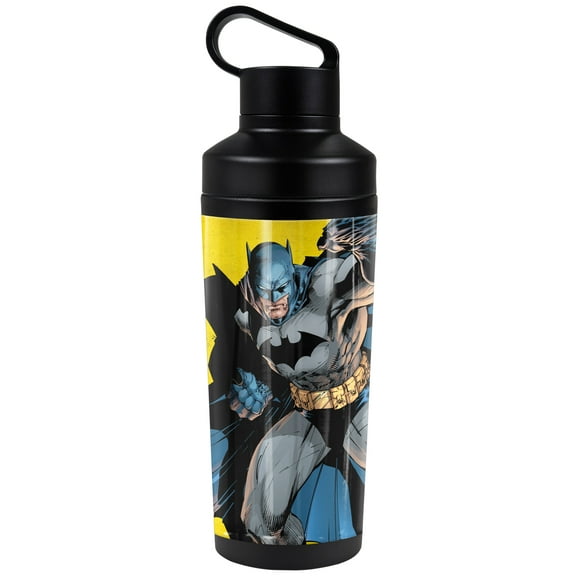 Batman Official Classic Logo 18 oz Insulated Water Bottle, Leak Resistant, Vacuum Insulated Stainless Steel with 2-in-1 Loop Cap