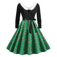 thumbnail image 5 of Drie Womens Christmas Dress Womens Christmas Dresses V-Neck Audrey Hepburn Party Dress Xmas Print Cocktail Swing Dress with Belt Green,2XL, 5 of 5