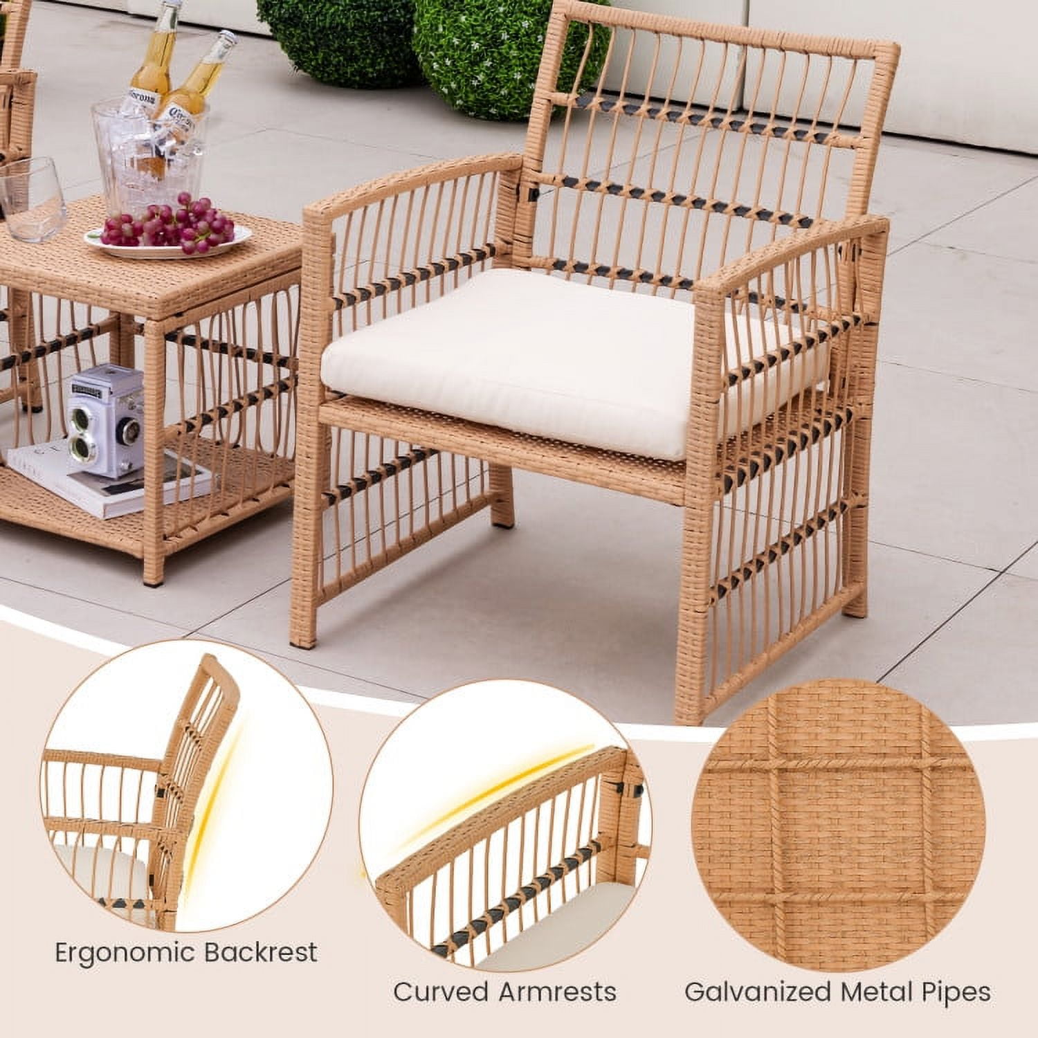 Aimee Lii 5 Pieces Patio Wicker Conversation Set, Outdoor Patio Furniture Set, Natural Aimee Lii 5 Pieces Patio Wicker Conversation Set, Outdoor Patio Furniture Set, Natural