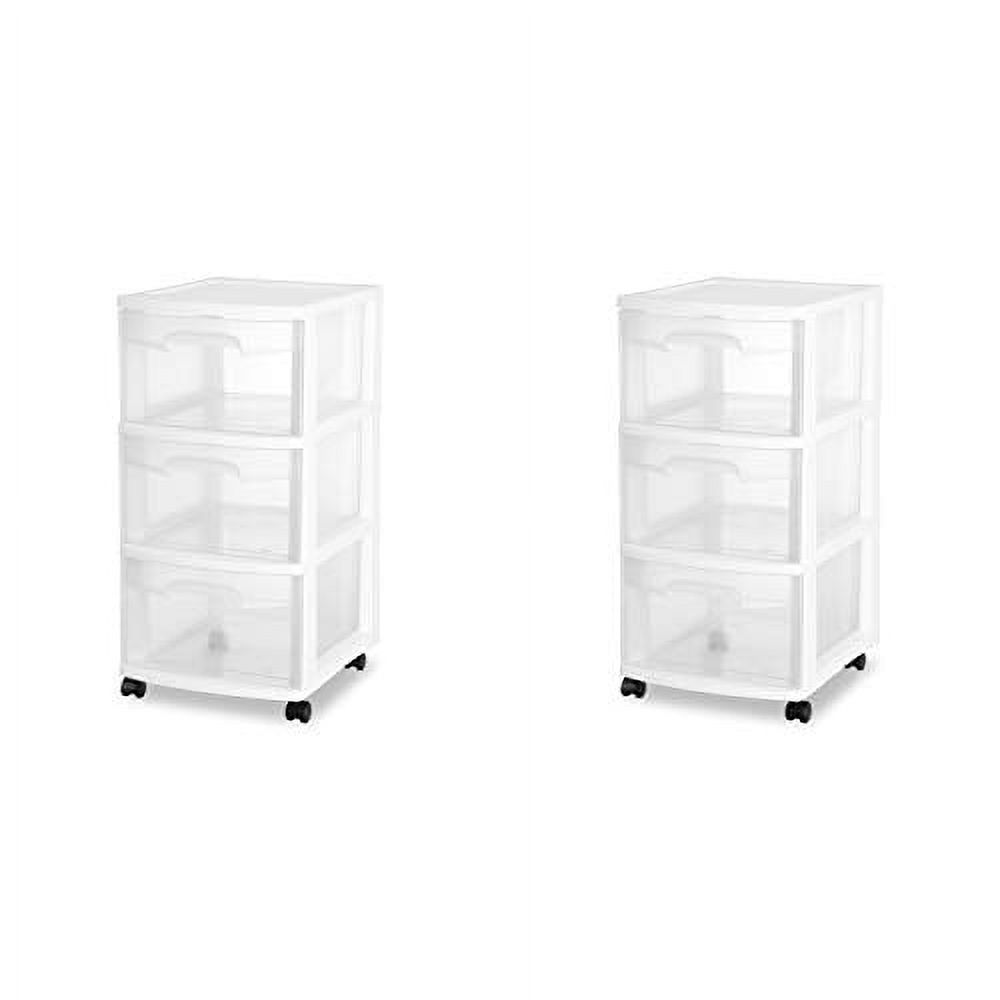 sterilite 28308002 3 drawer cart, white frame with clear drawers and black casters, 2-pack - image 2 of 2