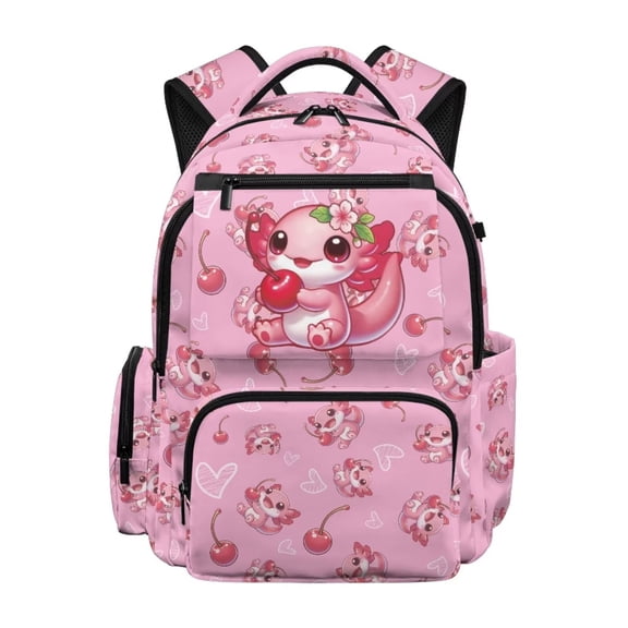 Uourmeti Axolotl School Backpack for Girls 10-12 Cute Kids Bookbag Cherry Large Capacity School Bag Casual Daypack with Multi Pockets
