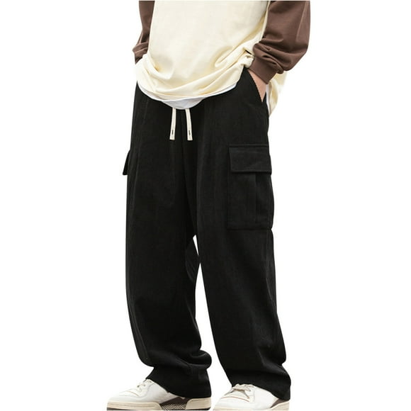 cfhntfmh Mens Corduroy Cargo Pants Big and Talls Baggy Vintage Straight Leg Trousers Elastic Waist Drawstring Casual Trousers