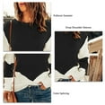 thumbnail image 5 of Jersey de punto informal para mujer, Jersey de punto con cuello redondo y mangas caídas con hombros descubiertos, empalme de Color, para primavera, Otoño e Invierno, 5 of 5