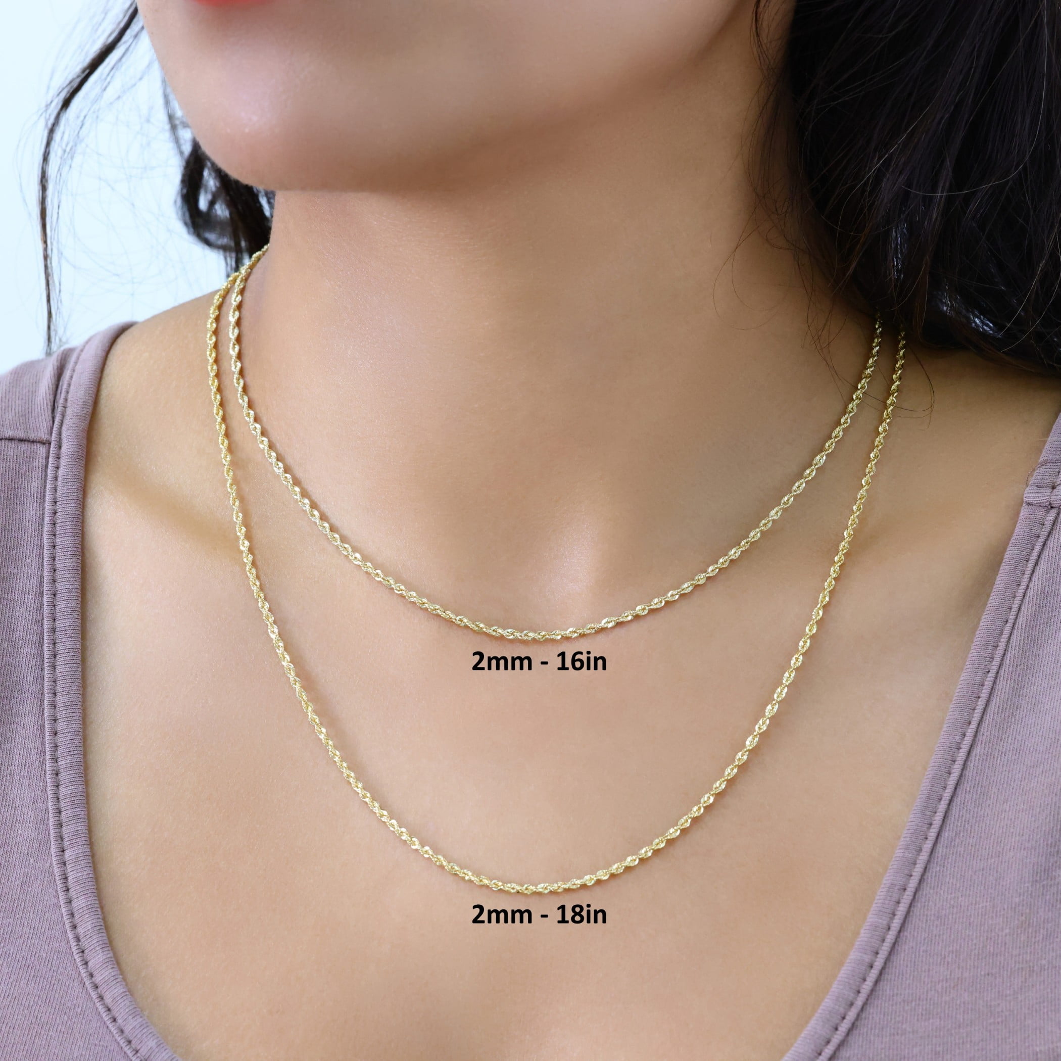 Nuragold 14k Real Yellow Gold 2mm Rope Chain Diamond Cut Lightweight Necklace (16"-30") Italian Jewelry for Men & Women
