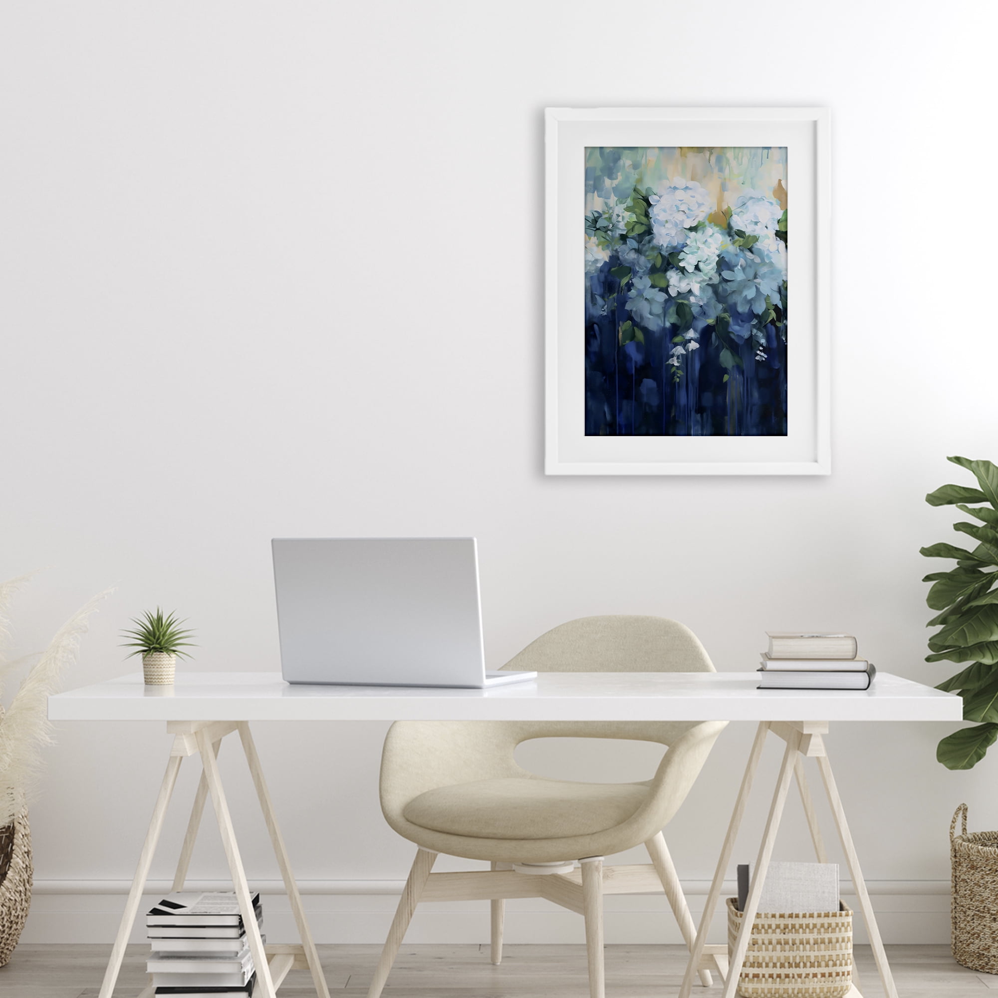Stupell Industries Lush Blue Hydrangea Abstract White Framed Print Under Glass, design by Gina Kelly