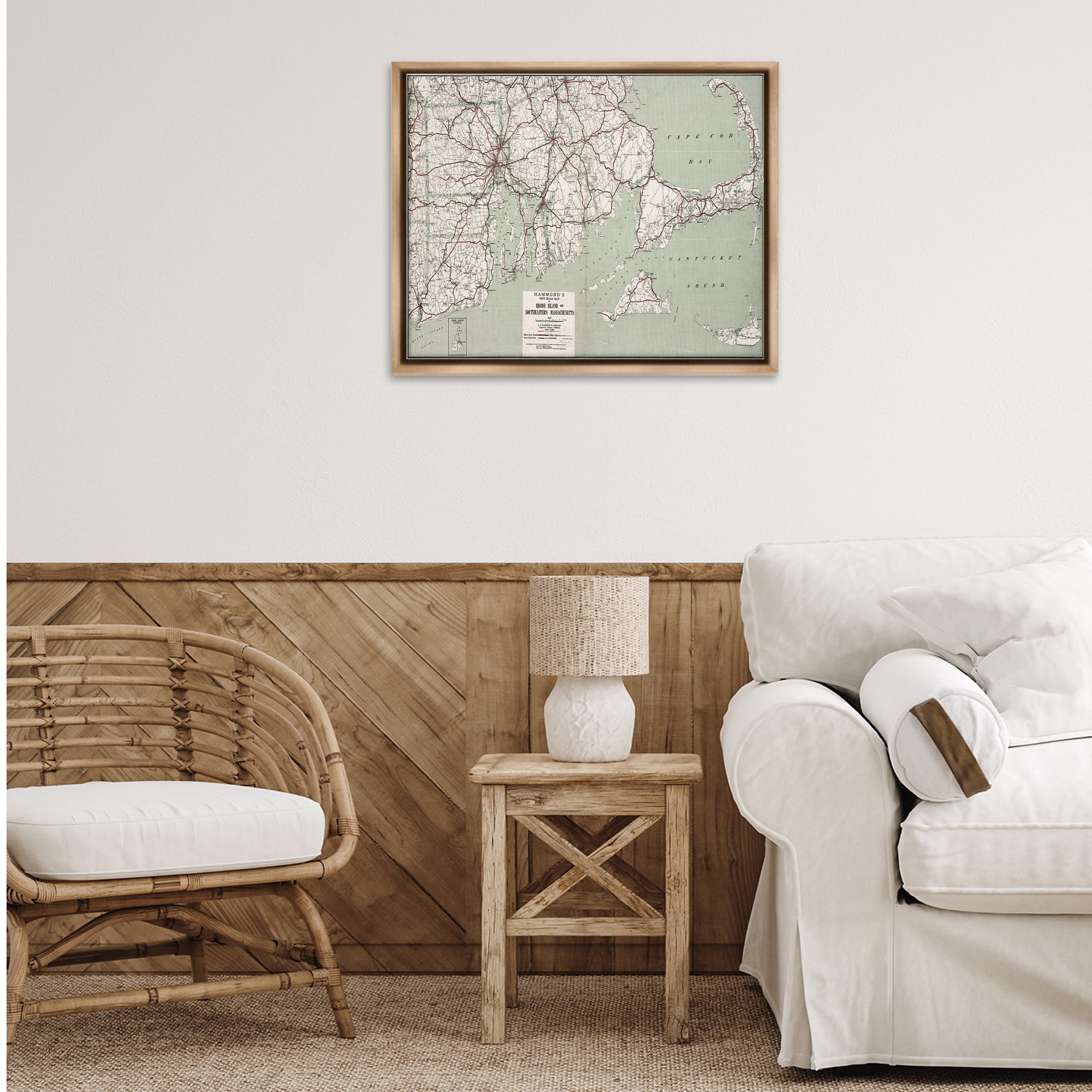 Stupell Industries Cape Cod & RI Map Cities & Countries Painting Brown Floater Framed Canvas Art Print Wall Art, 31 x 25