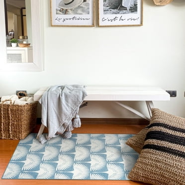 My Magic Carpet Machine Washable Flock Colfax Blue 3x5 Area Rug - Non-Slip Indoor Rugs for Bedroom, Kitchen