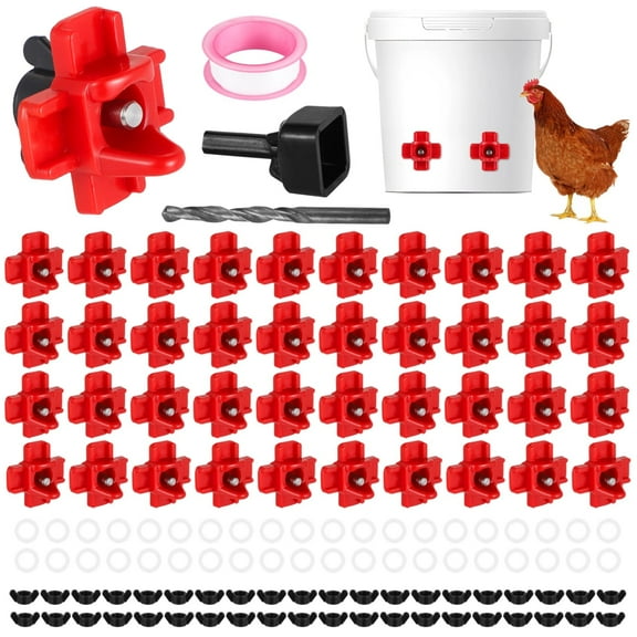 40PCS Horizontal Chicken Water Nipple Kit, Automatic Poultry Water Feeder, Outdoor Leakproof Waterer for Water Buckets Chicken Coop