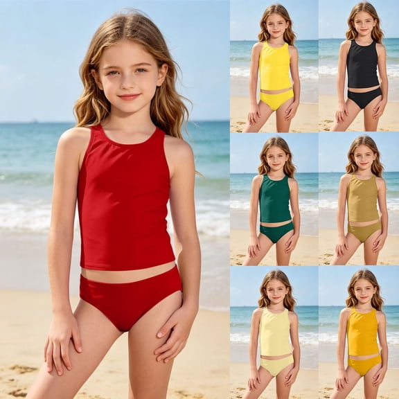 Shadoumai Girls Swimsuits Size 14-16 Cut Out Bikini Sets for Girls 12-14 Adjustable Strap Girls Swimwear Tankini 2-Piece Rash Guard Girls Bathing Suit size 6