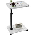 thumbnail image 1 of Table d'Appoint en Forme de C à Hauteur Réglable, Plateau TV Pivotant à 360° pour Petits Espaces, Tables d'Appoint Roulantes pour Salon, Chambre, Chevet, Chaise, Sofa, Collation (Blanc), 1 of 8