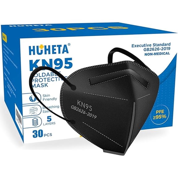 KN95 Face Masks, Packs of 30 Black Mask, 5-Layers Mask Protection, Protective Cup Dust Masks for Outdoor Indoor Use