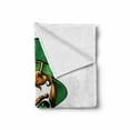 thumbnail image 2 of Skull Smoking Soft Flannel Fleece Throw Blanket, Image of Leprechaun Skeleton Head and Shamrock Leaves on Eye Sockets, Cozy Plush for Indoor and Outdoor Use, 50" x 60", White Multicolor, by Ambesonne, 2 of 6