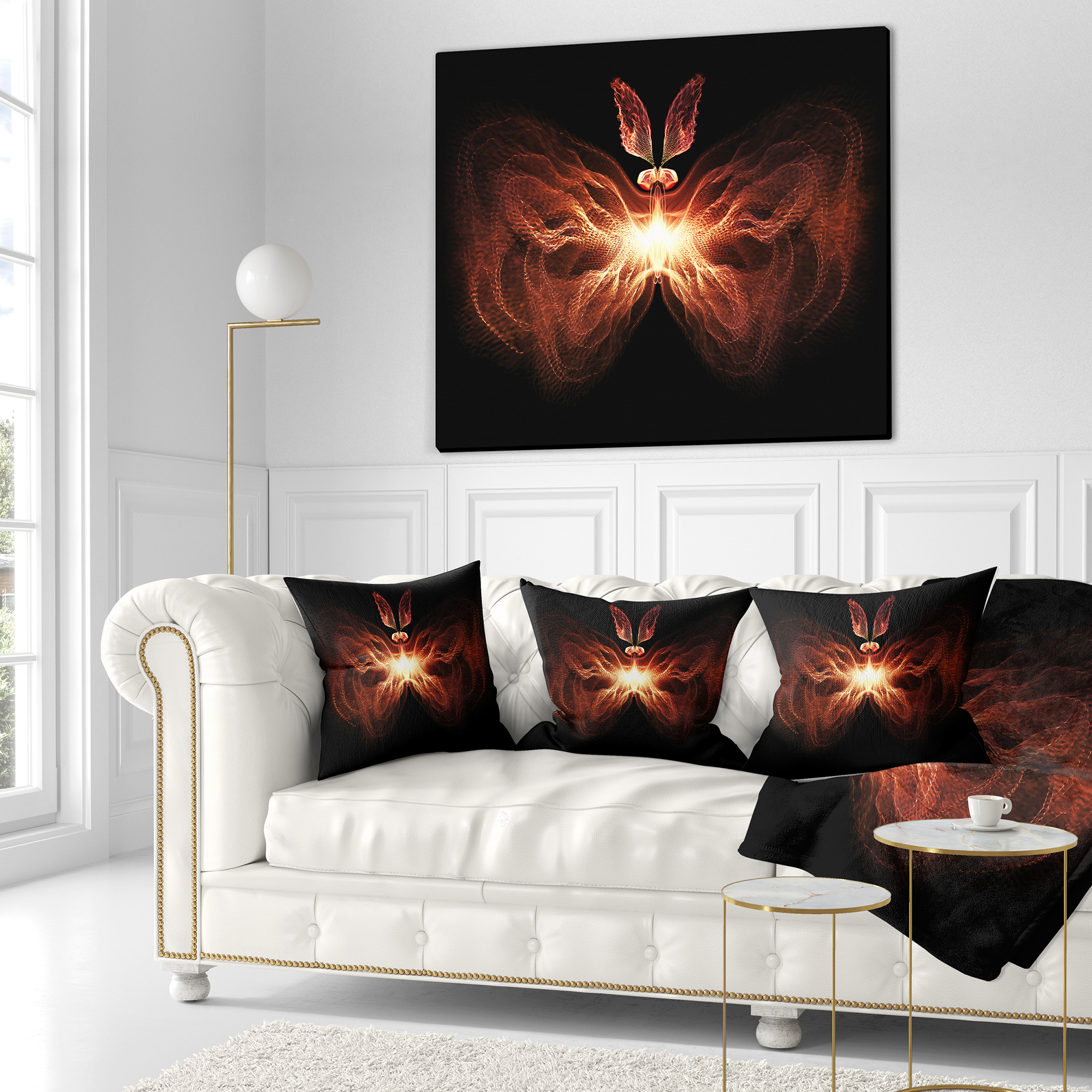 Designart Fire in Middle Fractal Butterfly - Abstract Throw Pillow - 16x16