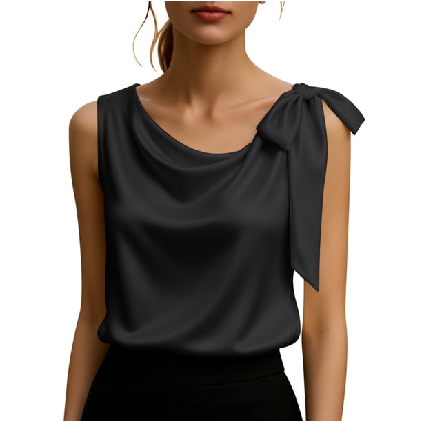 Tops Casuales sin Mangas para las Mujeres Elegante Satén Encaje Blusa, Tanque de Verano de Color Sólido para el Uso Diario