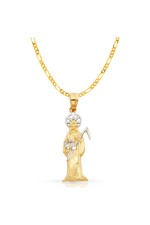 14K Two Tone Gold Devil Pendant with 1.9mm Figaro 3+1 Chain Chain Necklace - 16"