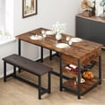 thumbnail image 2 of Dining Table Set for 4, 3 Piece Kitchen Dining Table Set with Upholstered Benches, Kitchen Dining Room Table with Storage Drawers & Wine Rack for Small Space, Apartment, Space Save, 2 of 9