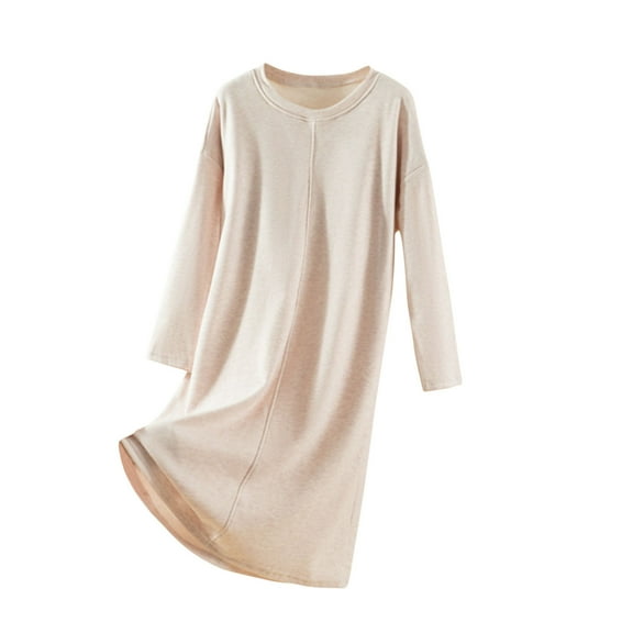 Gytharion Fleece Lined Nightgowns for Women Winter Soft Comfy Crew Neck Pullover Nightshirt Solid Loose Long Sleeve Sleepwear for Women