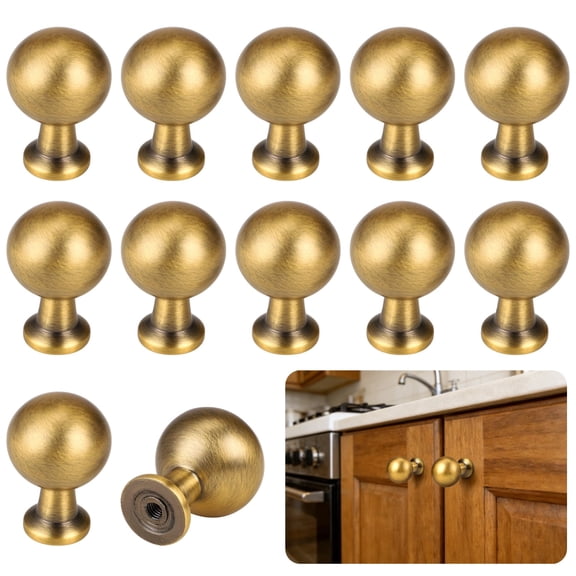 12 Pack Ball Brass Antique Cabinet Knobs – Round Zinc Alloy Drawer Pulls | Vintage 0.89" Ball Knobs for Kitchen Cabinets, Dressers & Furniture Hardware, Easy Single-Hole Installation