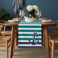 thumbnail image 2 of Anchor Teal Table Runner - 60 Inch Long, Kitchen Dining Table Runner Dresser Scarves, Modern Navy Blue White Striped Nautical Farmhouse Decor for Coffee Tables Wedding Party Banquet, 2 of 8