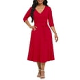 thumbnail image 3 of KISSMODA Midi Dresses for Women Casual 3/4 Sleeve Wrap Dress Plus Size Curvy Cocktail Dresses with Pockets, 3 of 7