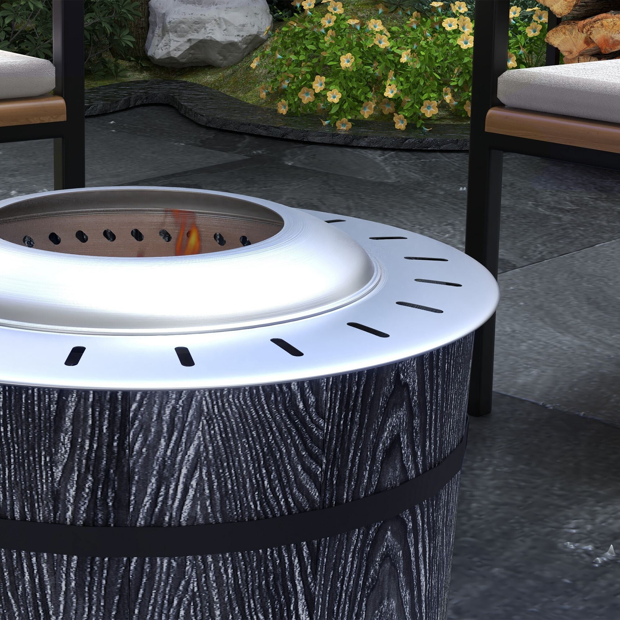 Outdoor Grill, Smokeless Fire Pit with Fireproof Mat, 20" Barrel Style Portable Wood Burning Firepit, Magnesium Oxide Low Smoke Camping Bonfire Stove for Backyard, Patio, Picnic, Black, BBQ Grill