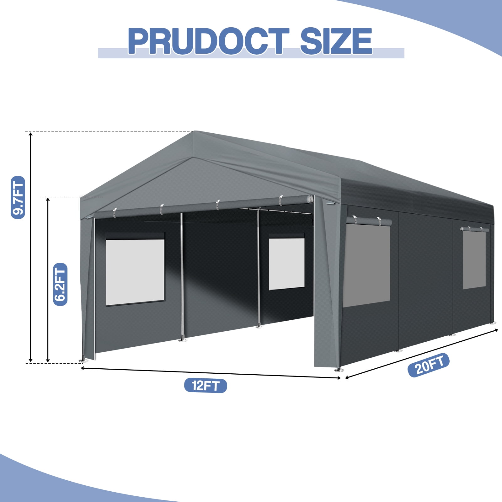 Ktaxon 12x20Ft Carport, Large Heavy Duty Car Tent with Galvanized Steel Frame, Portable Storage Boat Shed Canopy Garage with Sidewalls & Doors, Gray