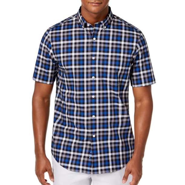 short sleeve button down plaid