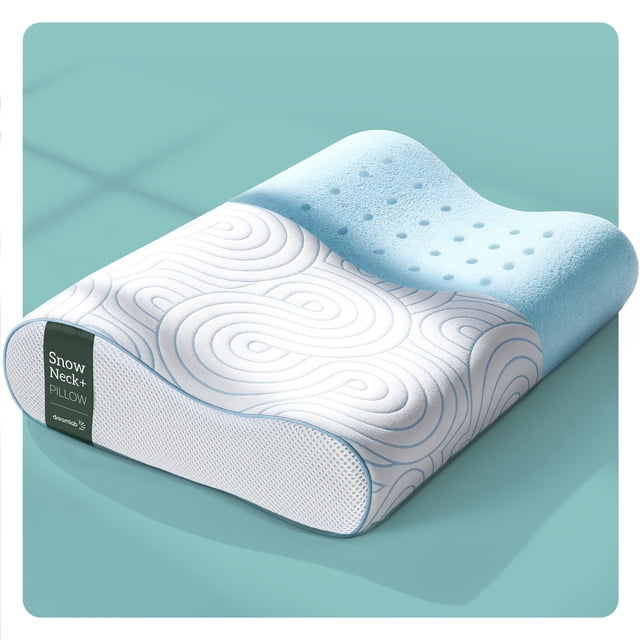 Dreamlab Almohada Polar Neck+ | Almohada Cervical de Tela Fría al Tacto y Memory Foam con Gel | Hipoalergénica, Ergonómica y Certificaciones | Firmeza: Firme Medio | Tamaño Estándar (54.5cm x 35.5cm)