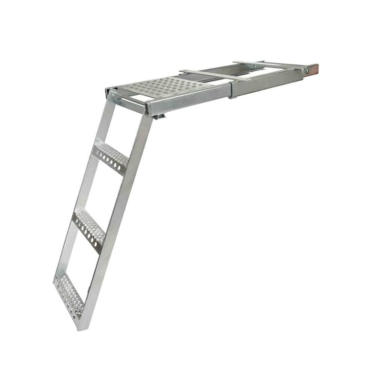 3 Rung Pull-Out Trailer Step Ladder with Standing Platform Folding Truck  Step Galvanized Steel for Use with Trucks, Trailers and RV's 