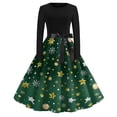 thumbnail image 6 of Women's Casual Fashion Long Sleeve Christmas Graphic Printed Vintage Long Dresses, Round Neck, Retro Style, Holiday Print, Party Dress, Casual Wear,Green,S, 6 of 6