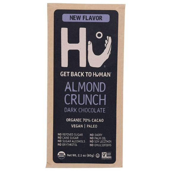 HU KITCHEN Organic Almond Crunch Dark Chocolate Bar, 2.1 OZ (1 pack)