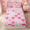 thumbnail image 3 of Erosebridal Girly Grid Ribbon Zipper Full Size Comforter Sets with Fitted Sheet and 2 Pillowcases for Girls, Cute Cartoon Buffalo Plaid Zipper Bedding Set, Pink Reversible, 4pcs, 3 of 7
