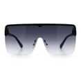 thumbnail image 3 of Minimal Oversized Half Rim Shield Flat Top Plastic Mafia Mogul Sunglasses Black - Smoke, 3 of 6