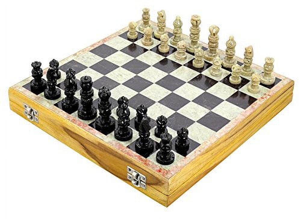 Ajuny Beautifully Crafted Unique Stone Art Chess Set Game Set Hand Carved Stone Pieces Board Size 12x12 inch
