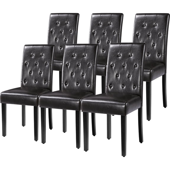 Alden Design Tufted Faux Leather Dining Chairs with Wood Legs for Kitchen, Set of 6, Brown