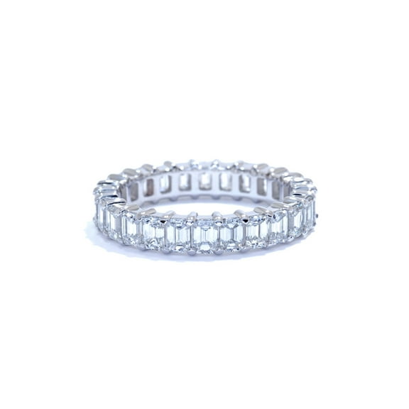 Platinum 3.25cts Eternity Emerald Cut Diamond Anniversary Ladies Ring Band 6.5