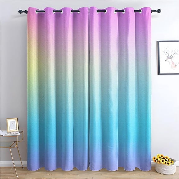 Ombre Blackout Curtains For Bedroom Living Room, Rainbow Curtains & Home Decor, Girls Window Curtains, Thermal Room Darkening Grommet Drapes 26"W x 45"L (Pack of 2)