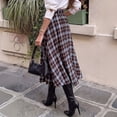 thumbnail image 3 of EANJE Midi Plaid Skirt for Women Button Detail Casual Flared Vintage High Waist A Line Mid-Length Tartan Skirts Blue M, 3 of 5