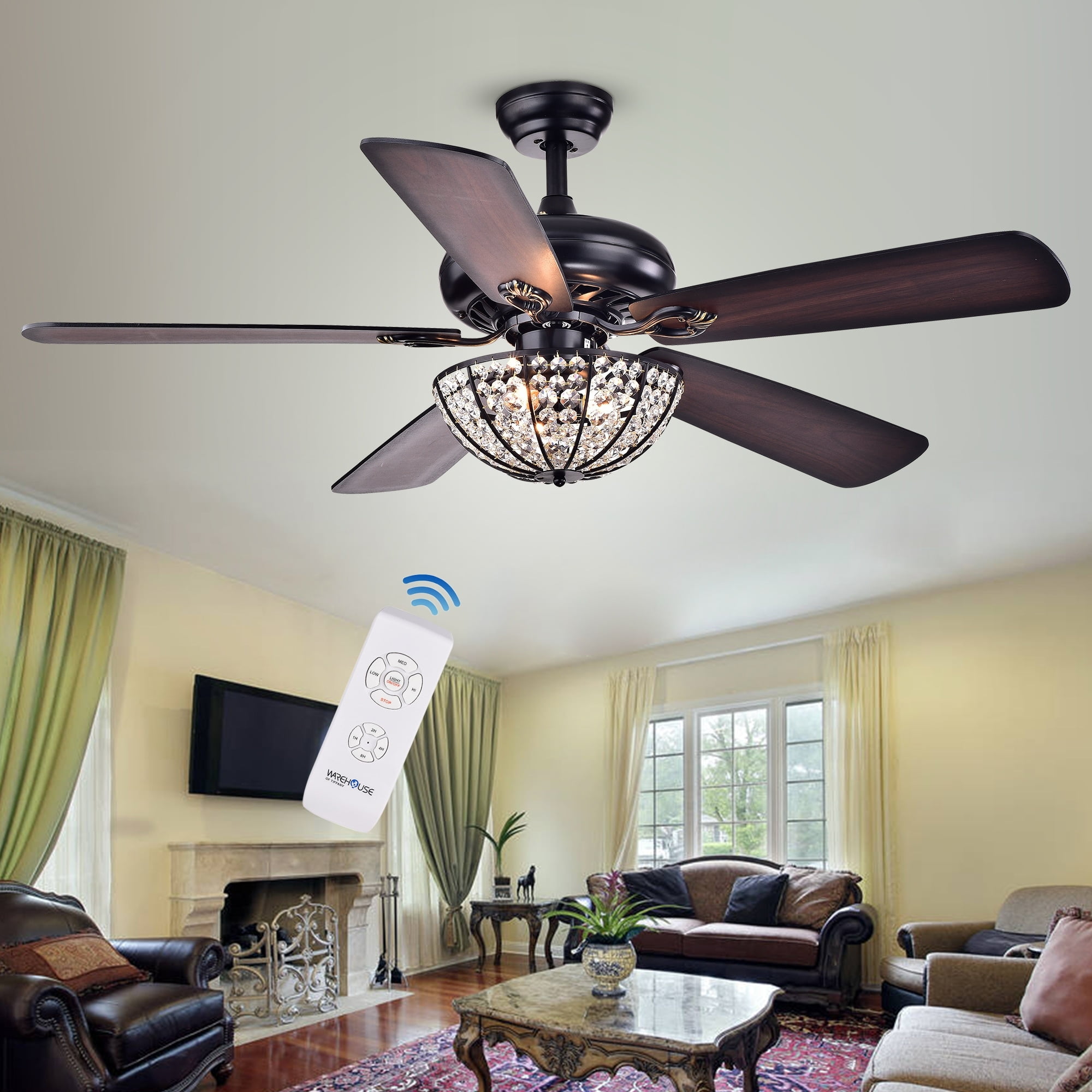 Hannele Bowl 3-light 5-blade Black 52-inch Ceiling Fan (Optional Remote)