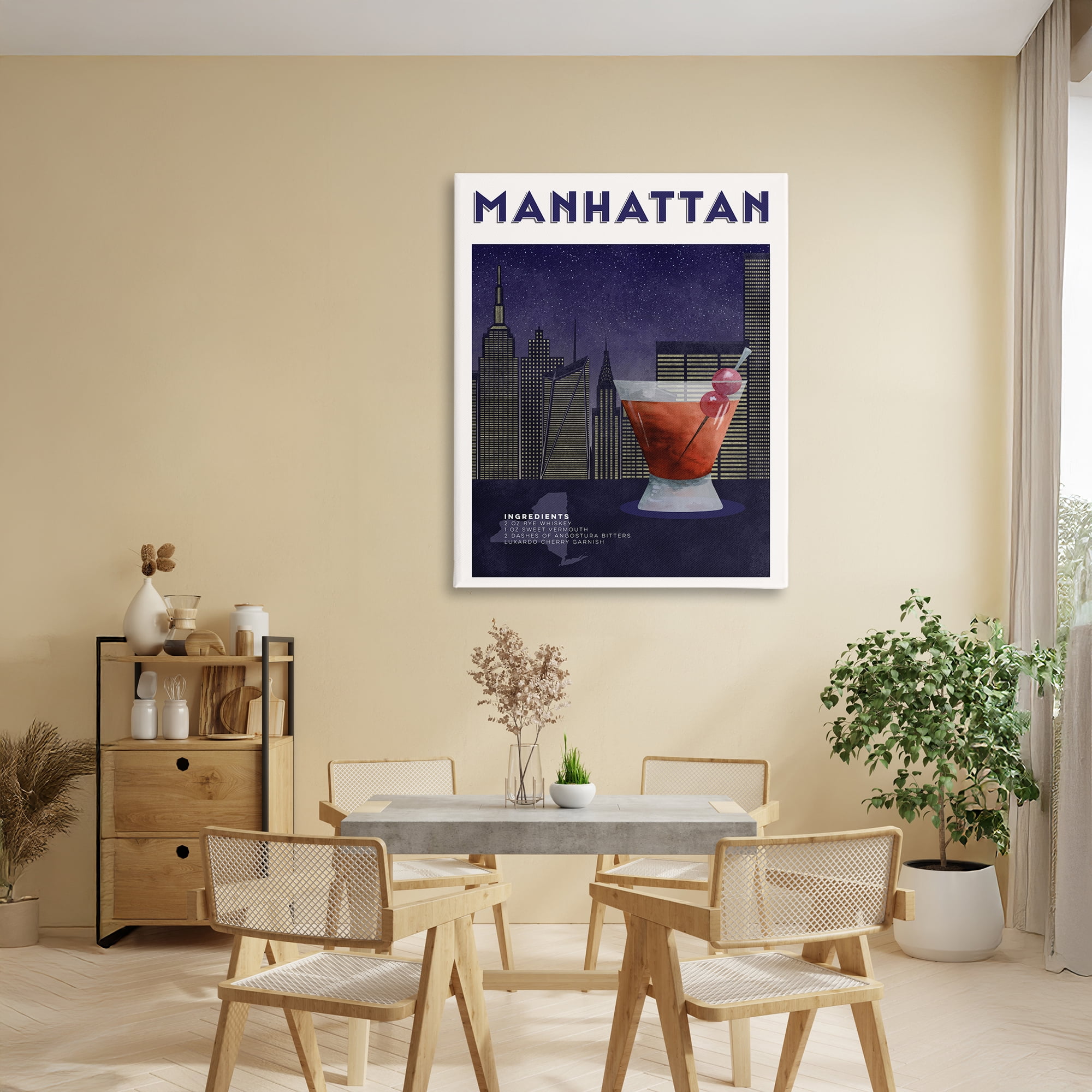 Retro Manhattan Cocktail Cityscape Canvas Wall Art, design by Brett Blumenthal