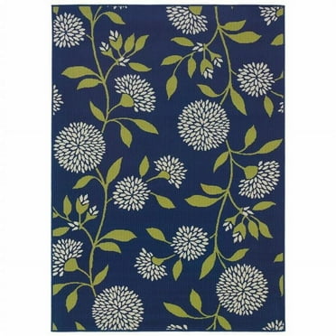 9 x 13 ft. Indigo & Lime Green Floral Indoor or Outdoor Area Rug