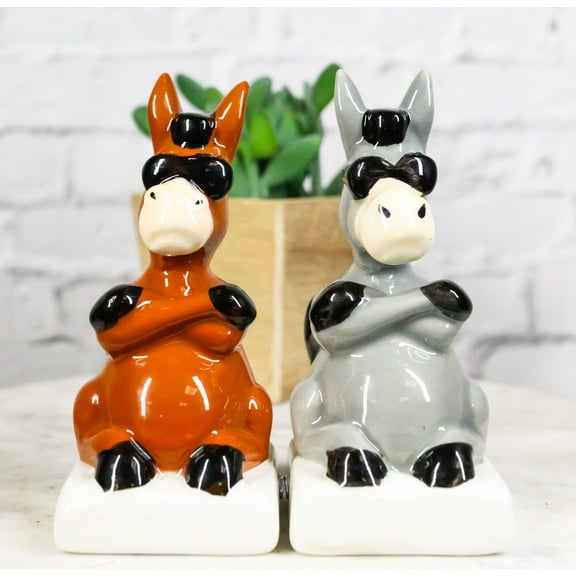 Ceramic Brown And Gray Jackass Donkeys With Cool Shades Salt Pepper Shakers