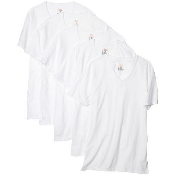 Hanes Comfort Soft V-Neck 5 Pack Tee, White, Large